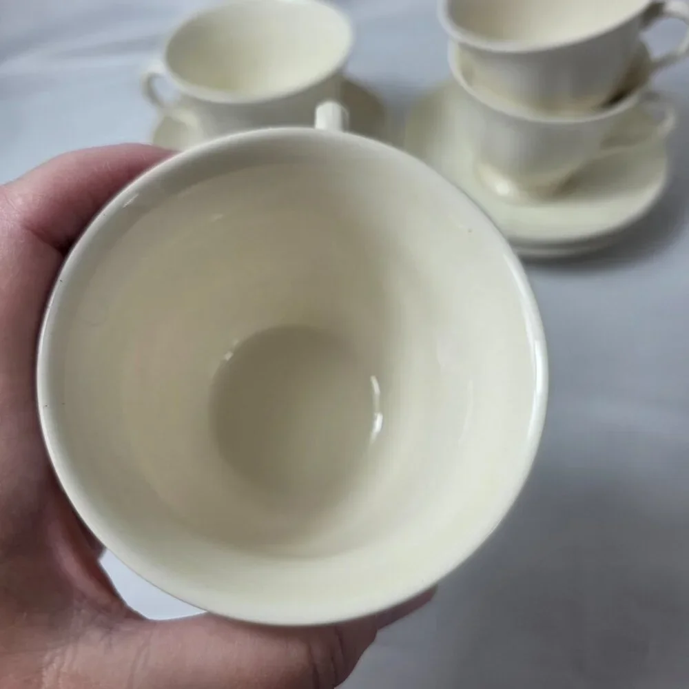 FOUR Wedgwood Queen's Plain Cup & Saucer Sets All Off-White Queen's Shape